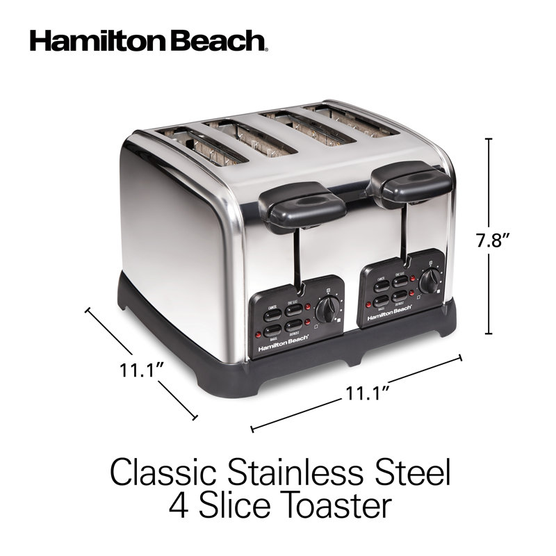 Hamilton Beach® Classic Stianless Steel 4-Slice Toaster with Wide Slots, Sure-Toast Technology, Bagel & Defrost Settings, Auto Boost