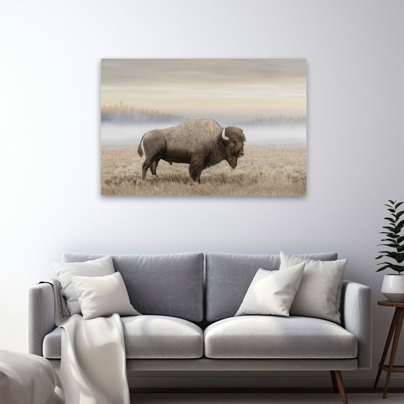 Morning Sunrise Bison - Art contemporain de la faune bison américain, H 48 po x l 32 po