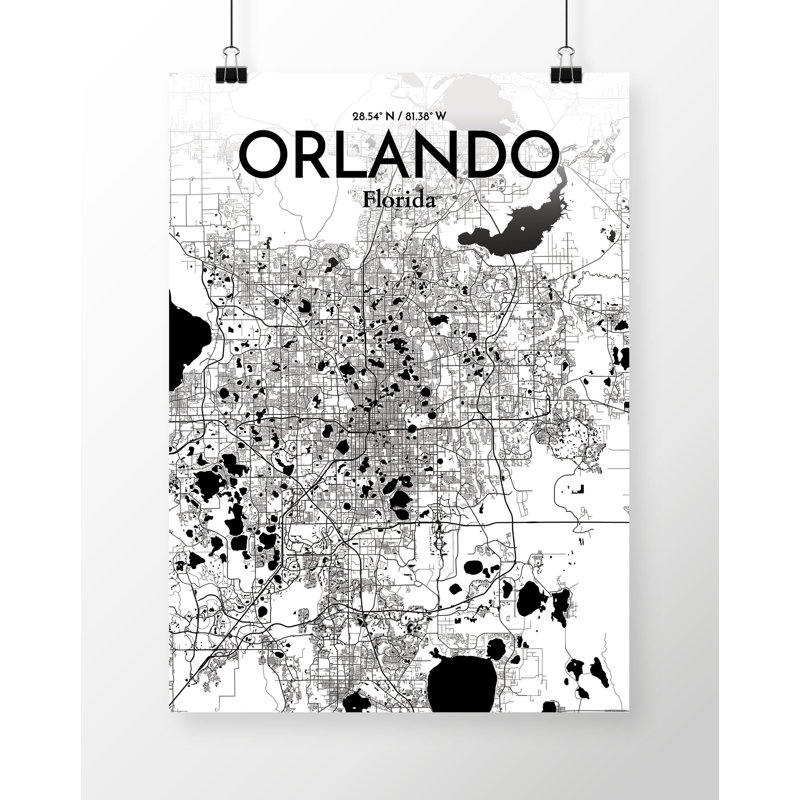 « orlando city map », reproduction d’impression sur affiche à motif encre, H 17 po x l 11 po