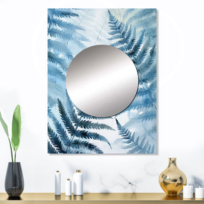 Kyntrell Blue Fern Fond III - Miroir mural décoratif floral, miroir bleu, impression sur métal