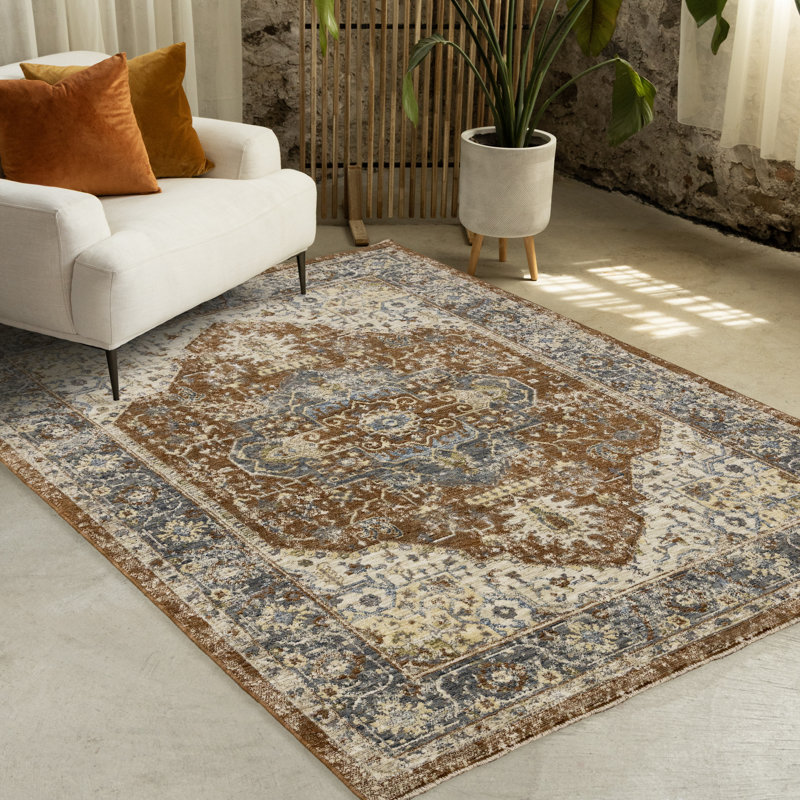 Tapis oriental orange rouille traditionnel résistant aux taches, 7 pi 10 po x 10 pi 6 po