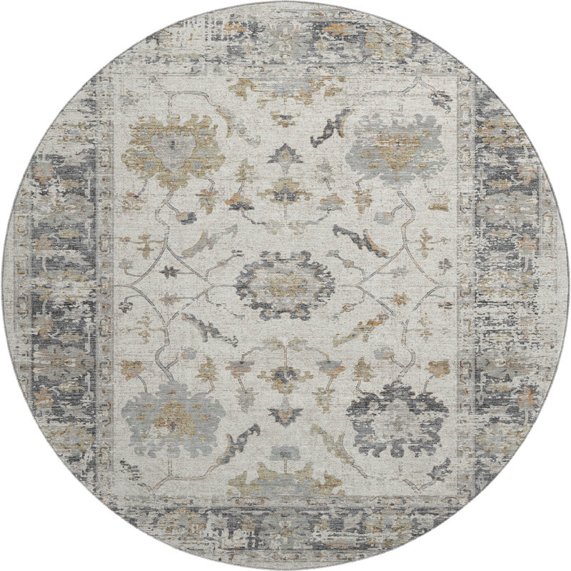 Premium Machine Washable Mundell Border Rug, Round 8'