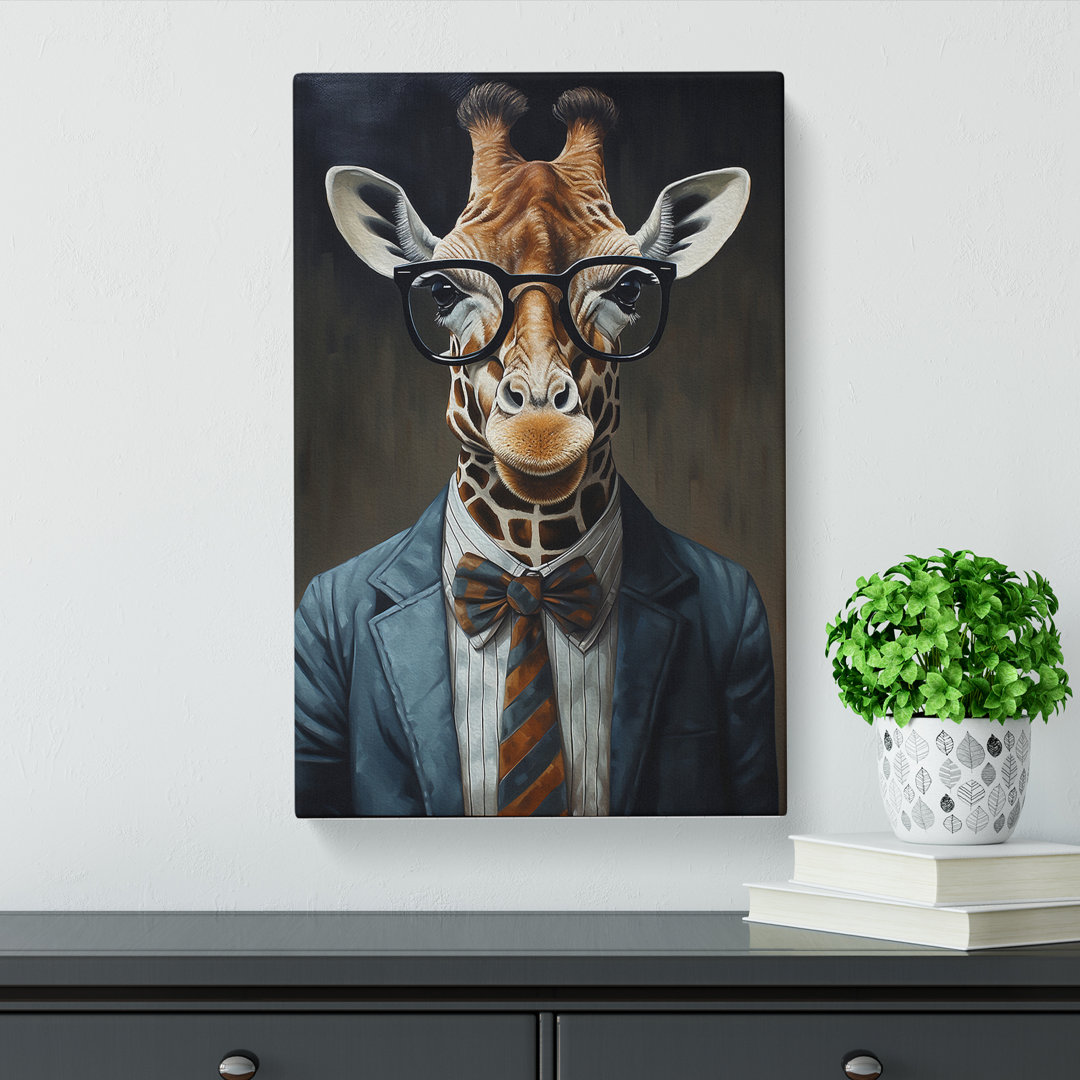 Giraffe with Glasses Painting No.4 - Wrapped Canvas