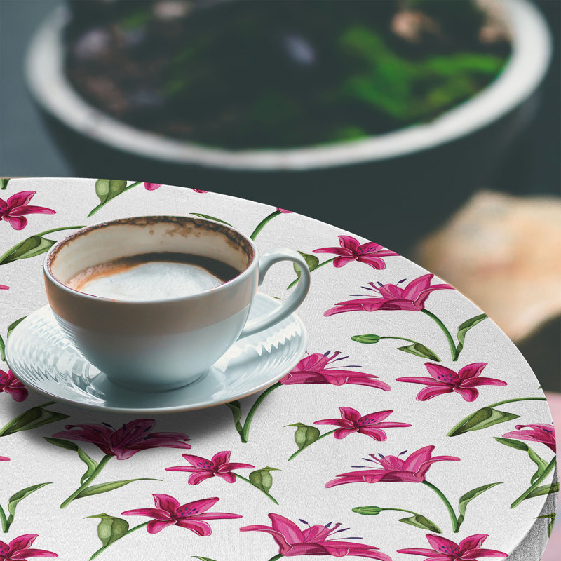 Winston Porter Floral Fitted Round Tablecloth MMagenta Green and White 81292, 47.24" Round