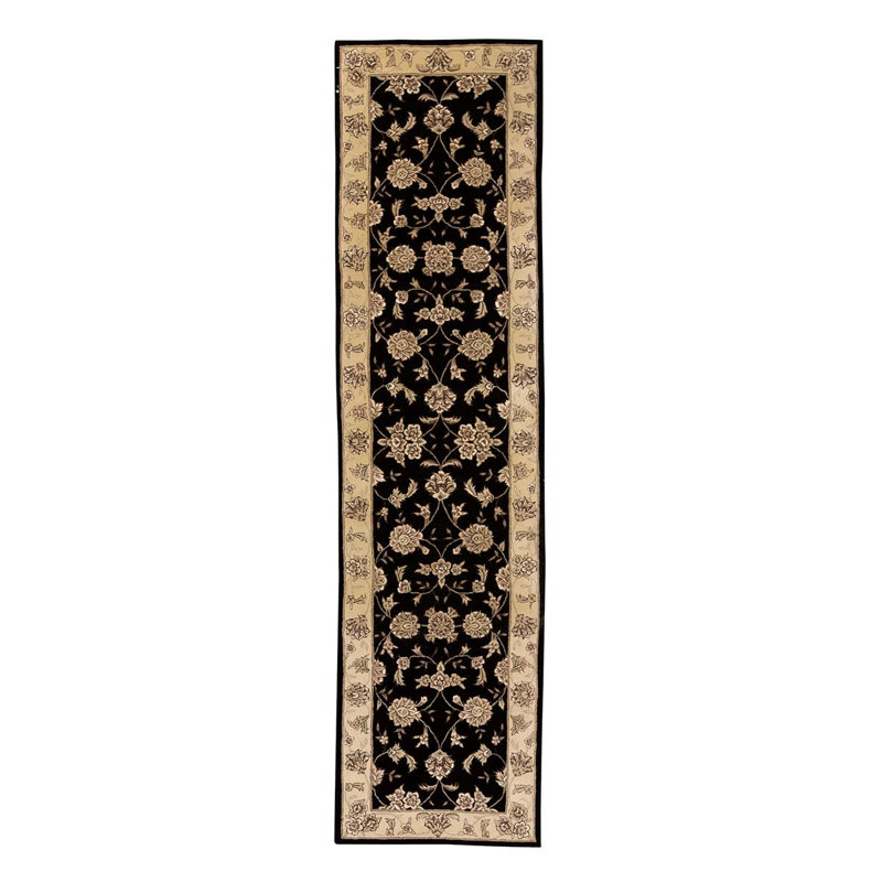 Tapis beige / noir noué à la main de haute qualité, Tapis de couloir 7 pi 9 po x 9 pi 9 po