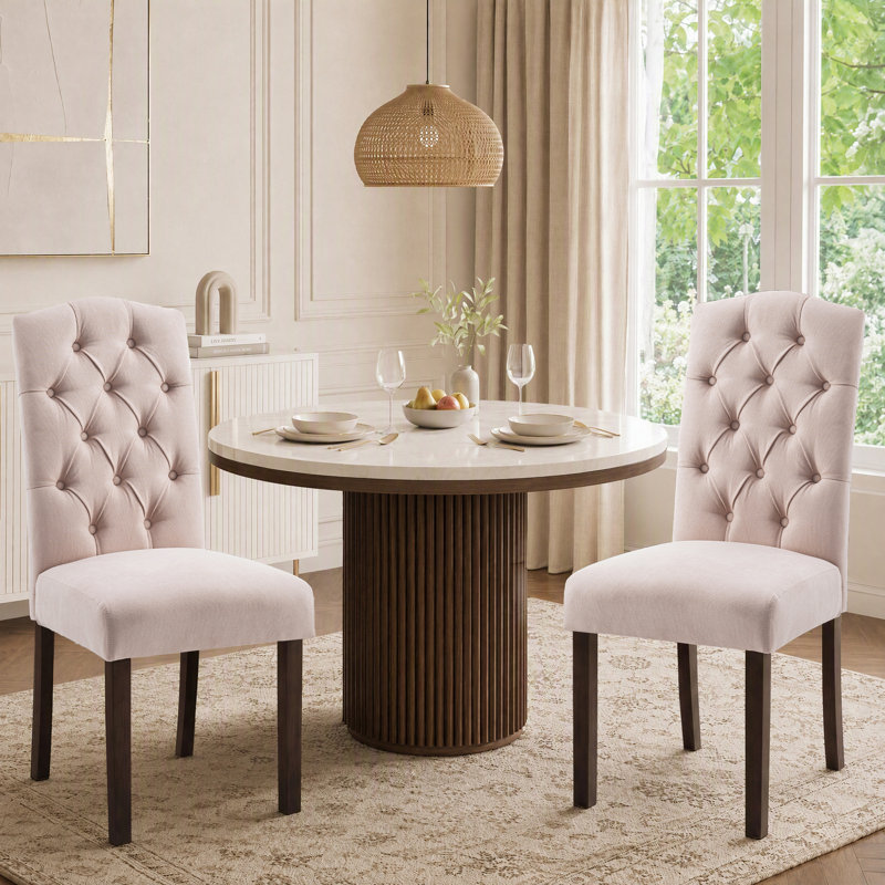 Chaise parsons capitonnée Charlotte, Beige, Set of 2
