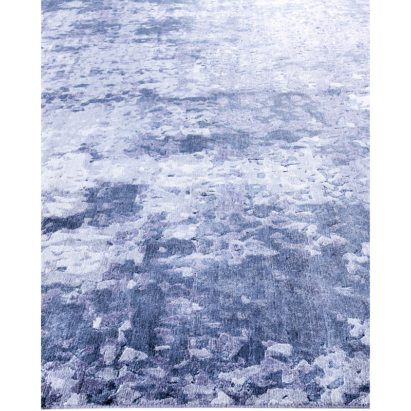 Tapis moderne noué à la main de conception unique - bleu, 9 pi 1 po x 12 pi 2 po Modern