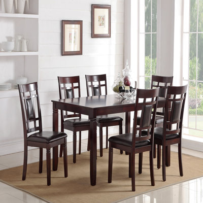 Modern Contemporary 7Pc Dining Set Espresso Finish Unique Eyelet Back 6X Side Chairs Cushion Seats