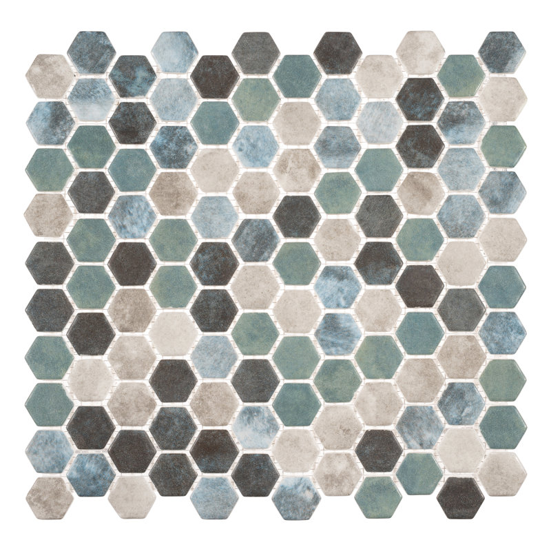 Trillions Hexagon Honeycomb Glass Mosaic Kitchen Backsplash, Bathroom, Shower, Pool, Wall and Floor Tile, Peacock