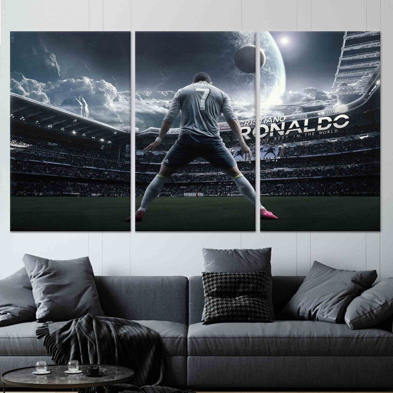 Impression sur toile de Cristiano Ronaldo: Football Sports Decor Art, toile tendue 3P, H: 27,6 po x l: 59,1 po