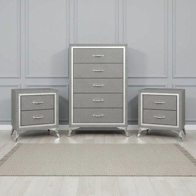 Maxo 3-Pc Wood Bedroom Set With Chest And 2 Nightstands In Grey