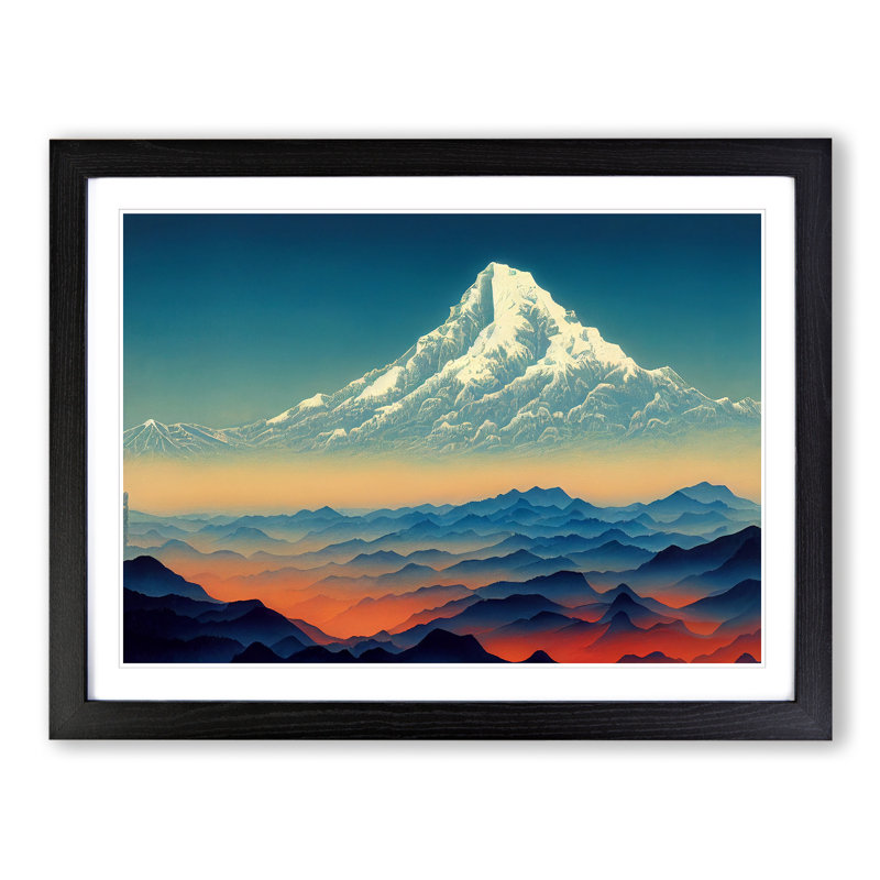 Victorious Japanese Mountains - Framed Print, Black, 25cm H x 34cm W x 2cm D
