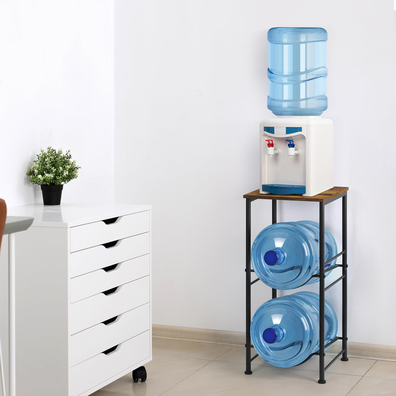 Support pour bidon d'eau à 2 niveaux 5 gallons avec tablettes supérieures Support pour distributeur d'eau 5 gallons, brun