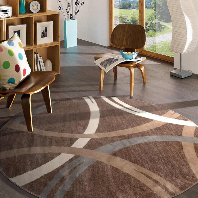 Tapis brun / gris / crème à motif abstrait Devonshire, Rond 6 pi 6 po