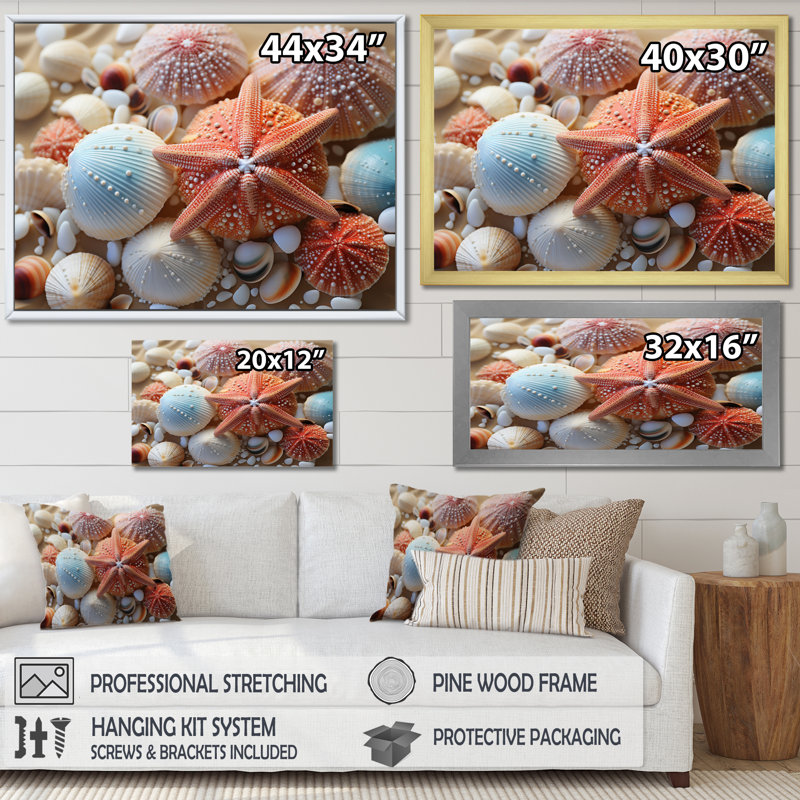 «Beach Photo Seashell Collage VII», reproduction sur toile, Argent, H 24 po x l 32 po x P 1 po
