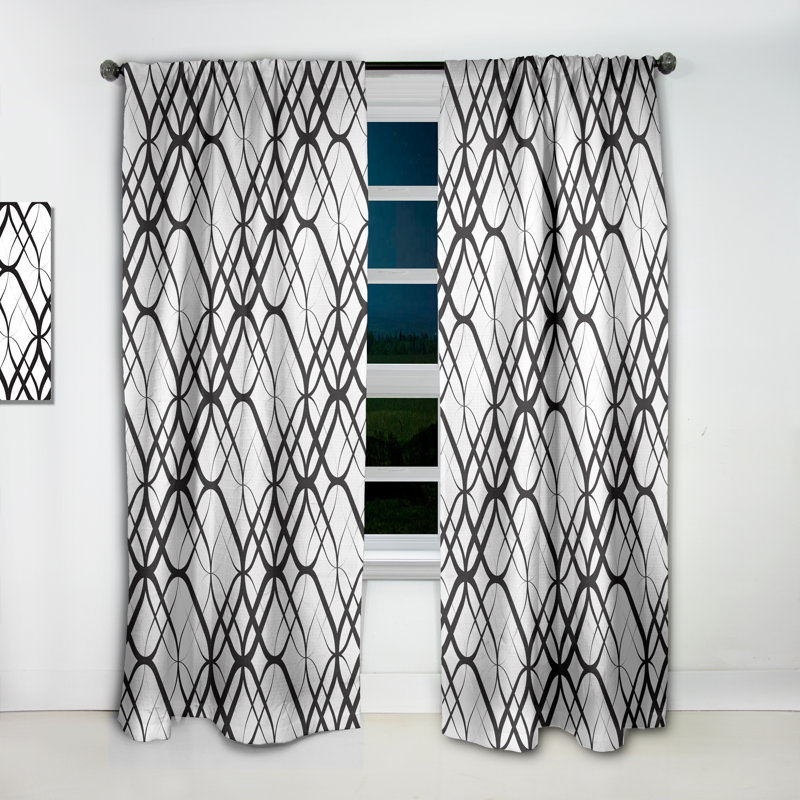Panneau de rideau géométrique, motif occultant à motif monochrome - Motif géométrique monochrome III, L 52 po x L 95 po