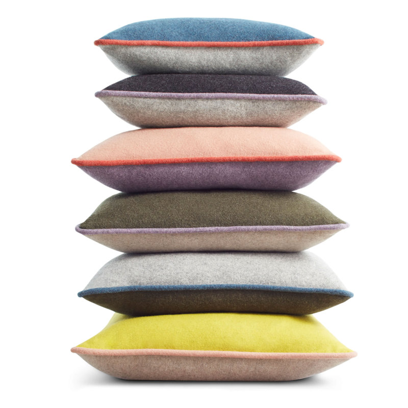 Duck Duck Wool Throw Pillow, Rectangular, 13" x 19", Vesper Olive/Light Gray/Marine Blue Piping