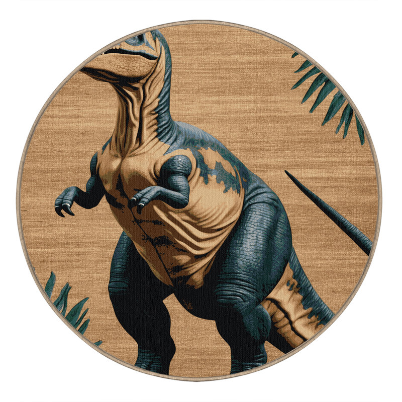 Machine Washable Dinosaurs Brown Area Rug, Round 3'