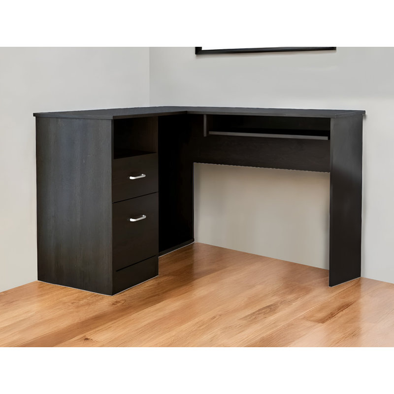 Bureau d'ordinateur en L 41 po avec deux tiroirs, Noir incorrect