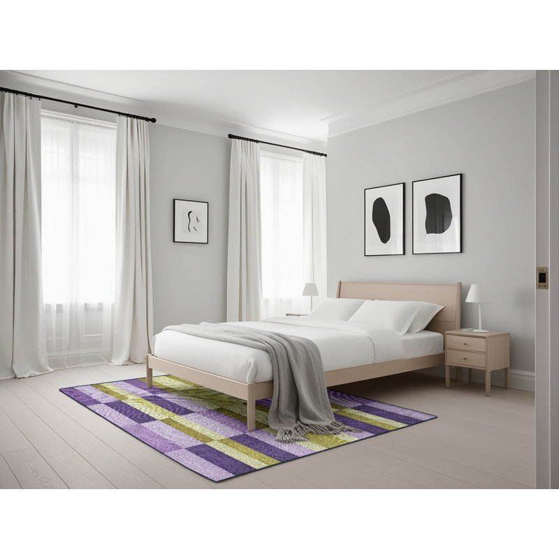 Tapis mauve/vert à tisser électrique, Rectangle 5 pi x 7 pi