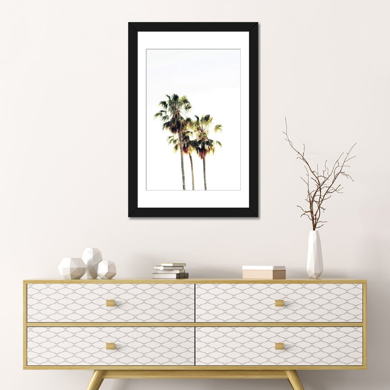 «The Palms Blanc», reproduction d'art sur toile, H 24 po x l 16 po x P 1 po, Papier d'art encadré noir, Blanc