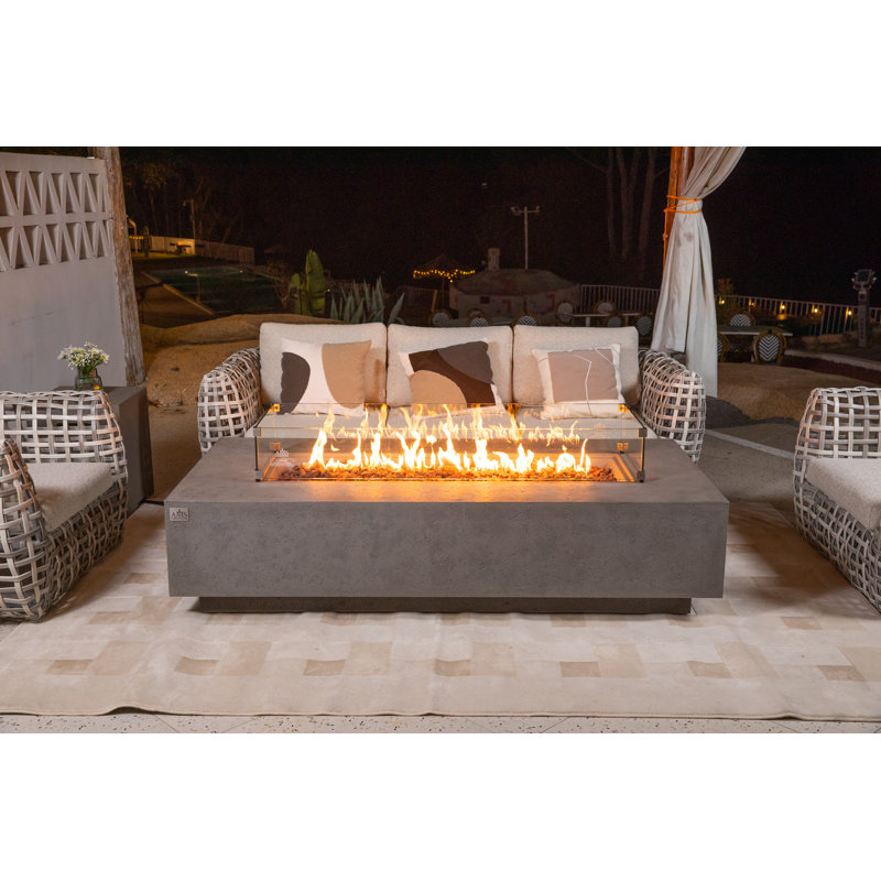 Savanah 72" Travertine Propane Fire Pit Table with Wind Guard, Burner Lid, & Tank Cover, Light Gray