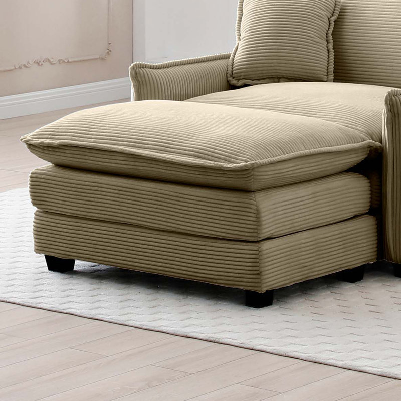 Ottoman Footstool In Corduroy Fabric, Can Be Used With 2 Seater Sofas, 3 Seater Sofas And 4 Seater Sofas, Tan