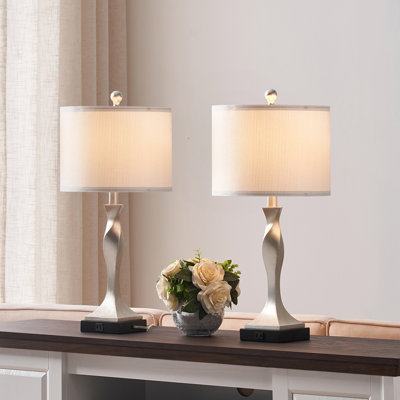 Idolina 25.62" USB Bedside Table Lamp Set with Bulbs
