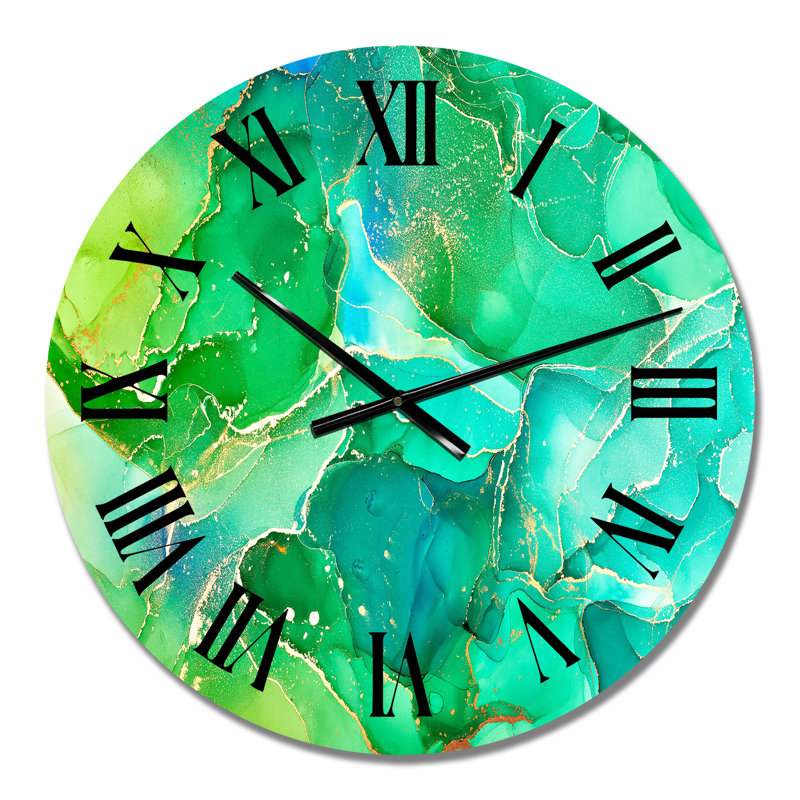 Art liquide vert et bleu - horloge murale moderne, Moyen
