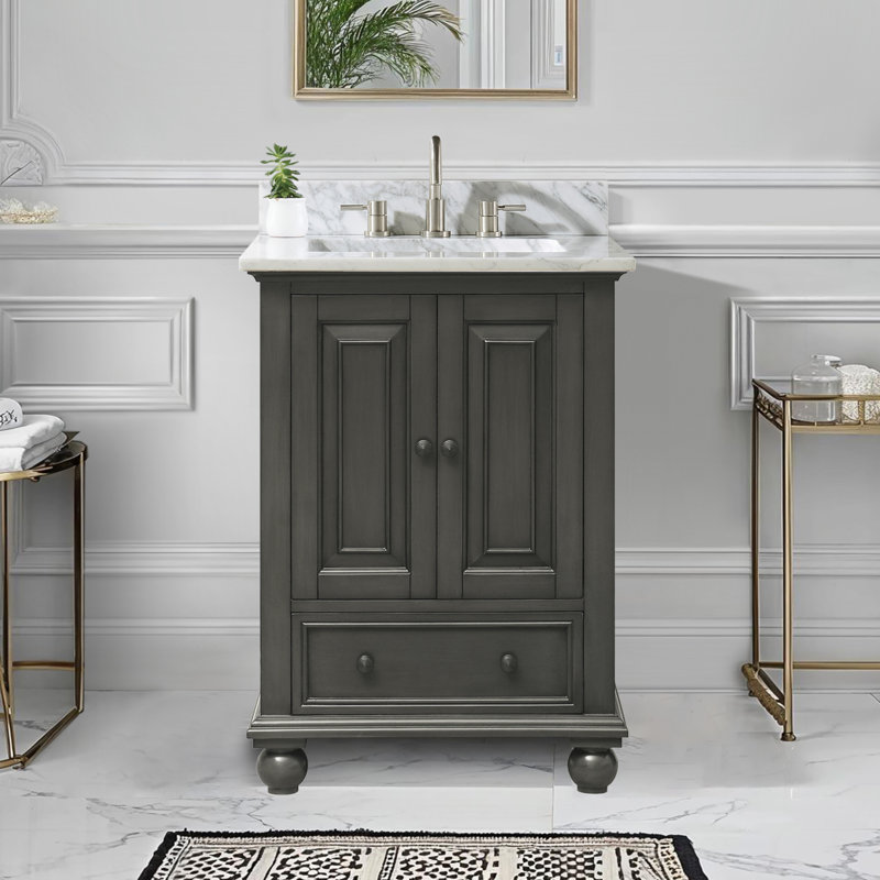 Thompson 25" Single Modern Bathroom Vanity Set, Charcoal Glaze, Carrera White