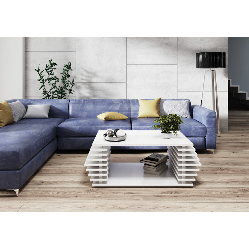 Malcolm Floor Shelf Coffee Table, White