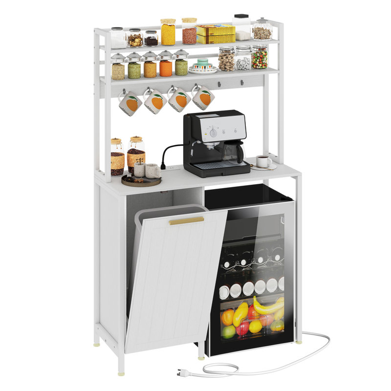 Étagère de boulanger en métal 39,4 po avec micro-ondes et poubelle de 10 gallons, Blanc