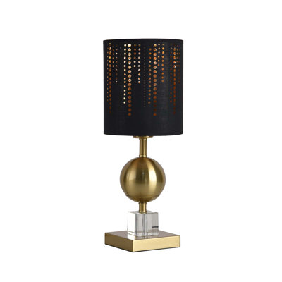 Lampe de table glam 17,3 po avec abat-jour noir et doublure intérieure dorée, corps en globe doré et base en cristal, douille E26