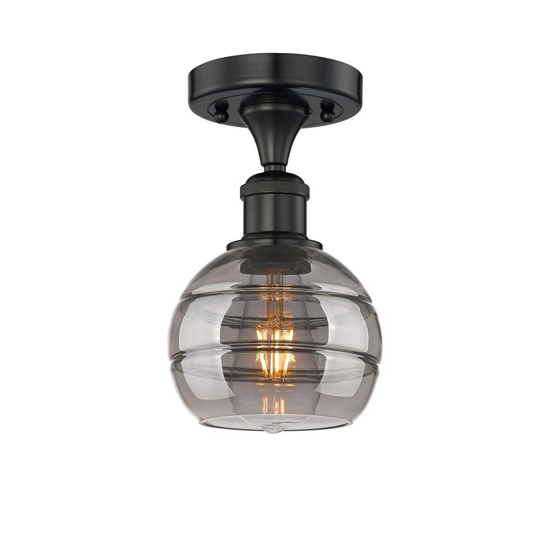 Edison - Adrieanna - Plafonnier semi-encastré 1 lumière, Gris fumée clair, H 8 po x l 5,88 po x P 5,88 po, Noir mat
