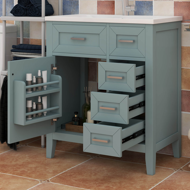 Meuble-lavabo de 30 po sans lavabo, rangement pour armoire de salle de bain avec une porte à fermeture douce et 3 tiroirs