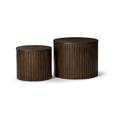 Maven Lane Austin Round Wood Nesting Coffee Tables with Storage