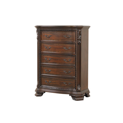 Commode à 5 tiroirs de style traditionnel avec poignées de tiroir en métal en bois de noyer