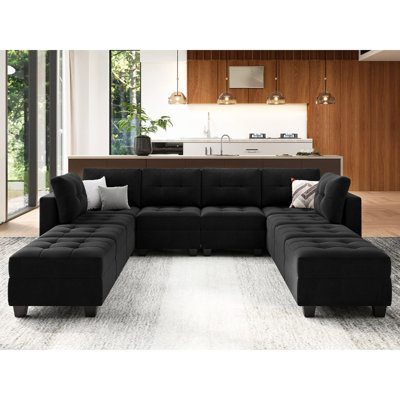 Soneson 116.6'' W Large Upholstered Velvet Movable Modular Sofa Bed with Storage