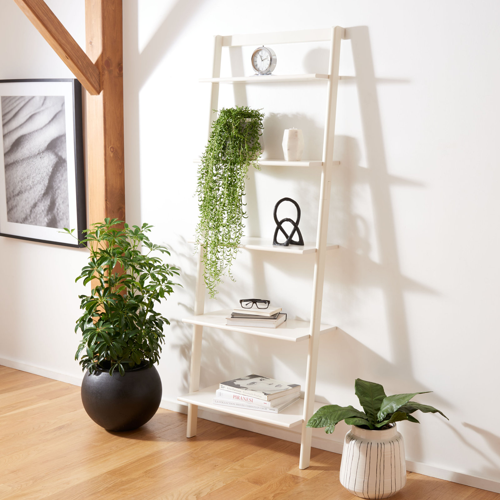 Joe Ladder Bookcase, White, 76" H x 28" W x 14" D