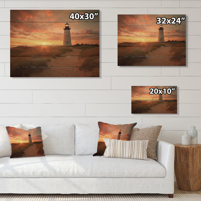 Phare du Delaware, coucher de soleil sur bois, H 24 po x l 32 po x P 0,78 po