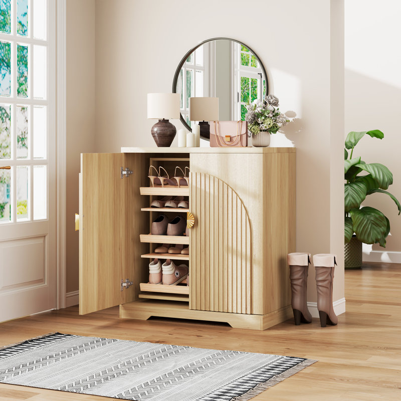 5-Tier Shoe Cabinet with Rotating Shoe Rack, Freestanding Shoe Storage Cabinet for 15-20 Pairs, Oak