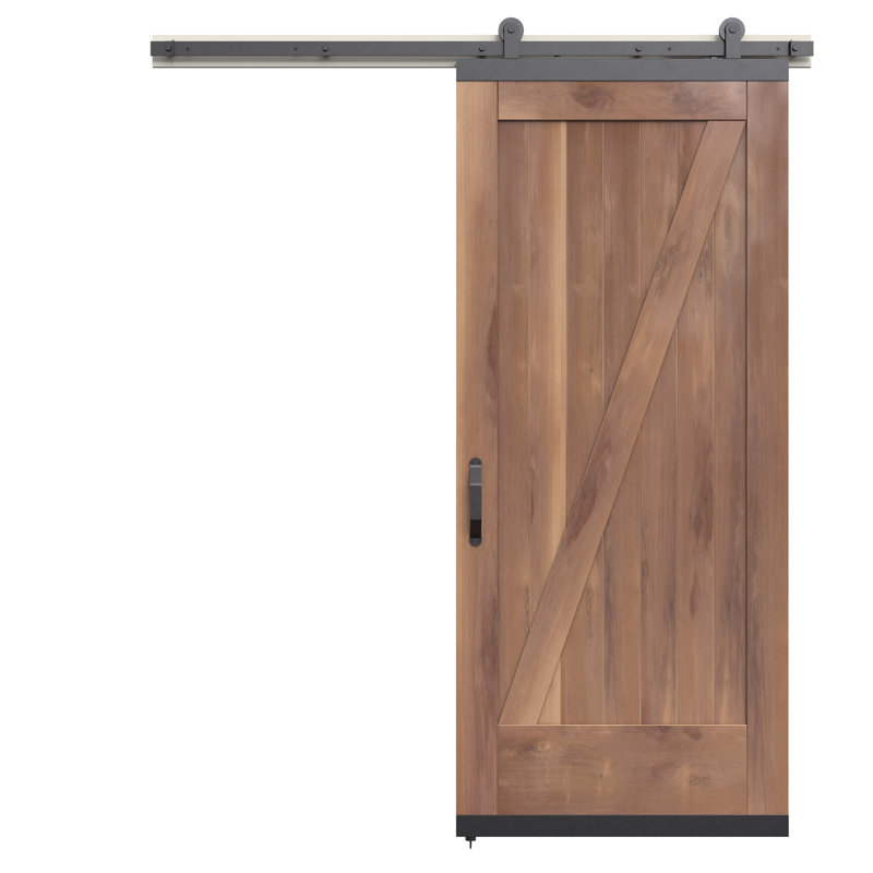 Porte de grange coulissante en bois de noyer avec quincaillerie Karona Z Design, 36 po x 80 po, Transparent teint
