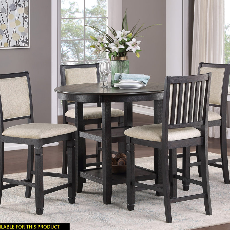 Ensemble de salle à manger élégant à hauteur de comptoir 5 pièces avec tablettes intégrées et chaises en bois, Noir, Beige