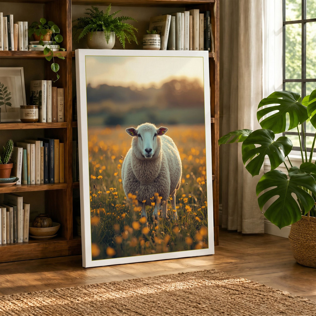 Sheep in Golden Meadow Pastoral - Wrapped Canvas