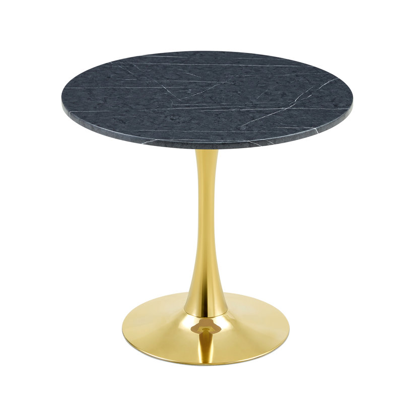 Round Dining Table (Not Including Chair), 28.3"H x 31.5"L x 31.5"W, Gray/Gold