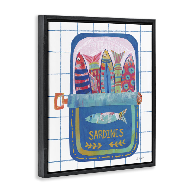 Cadre flottant en étain bleu sardines Silly, design par Courtney Prahl, Cadre flottant noir de jais, H 31 po x l 25 po