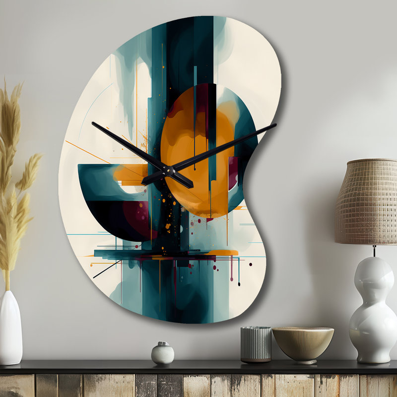 La géométrie de la lumière III - horloge murale asymétrique en métal, forme unique en métal jaune, Grand