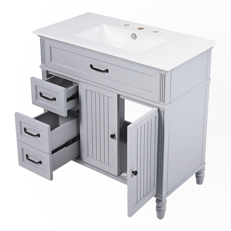 Bathroom Cabinet with Drawers, Gris