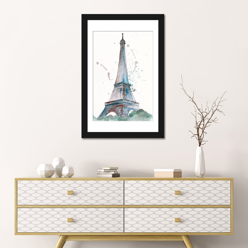 « view of eiffel iii », reproduction d’art sur toile, Papier d'art encadré noir, H 32 po x l 24 po x P 1 po, Blanc