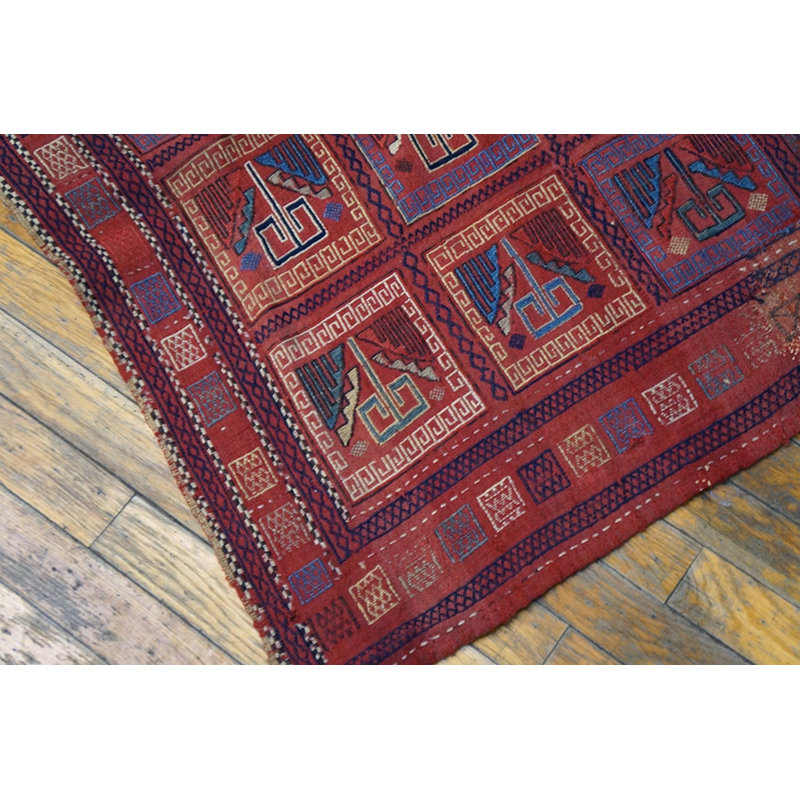 Tapis tissé à plat à motif géométrique rouge de la fin du 19e siècle